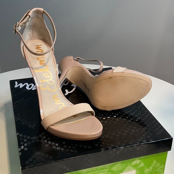 Sam Edelman, Eleanor Patent nude / blush Snake Print, high heel Sandals - Picture 8 of 8